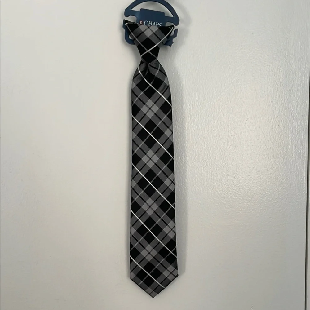 Chaps Black and Gray Plaid Necktie